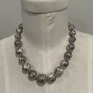 Vintage Silver Metal Rosette Bead Spheres Necklace
